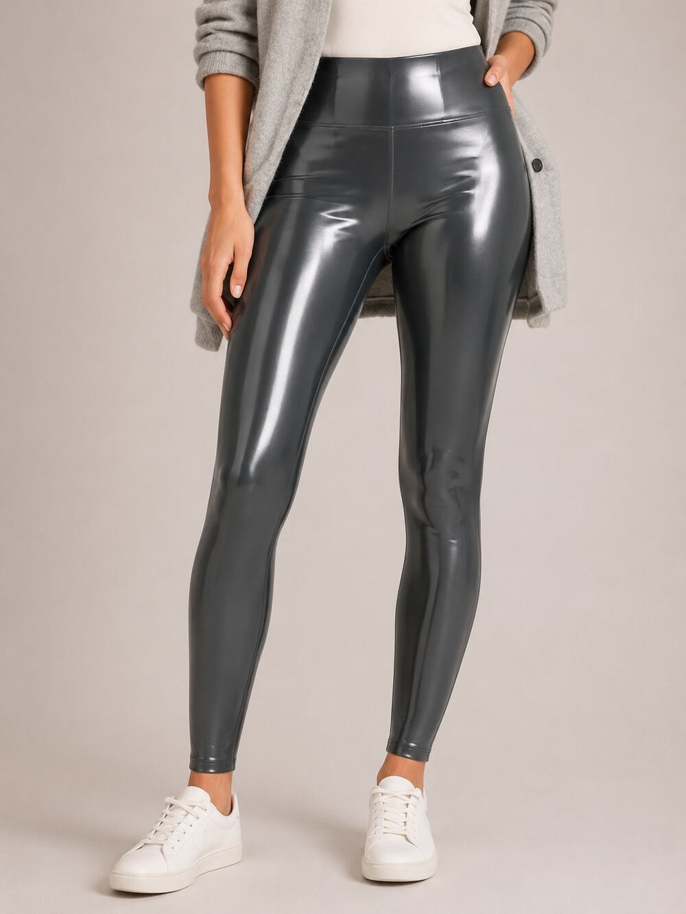 Spanx Skinny Faux Patent Leather Pull-On Leggings Deep Green L NWT